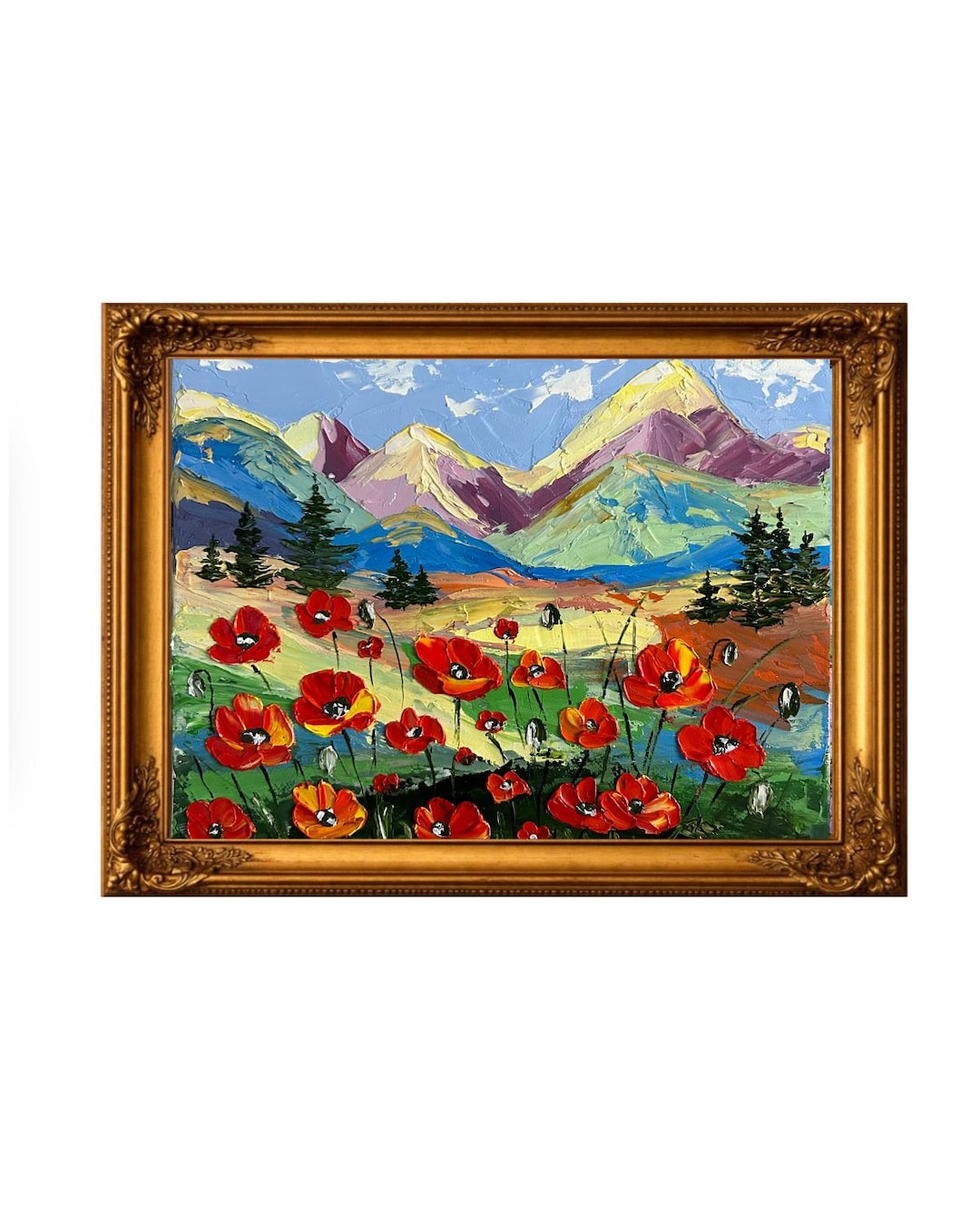 California Poppies Painting, Original Floral Oil Art, Impasto Landscape ...