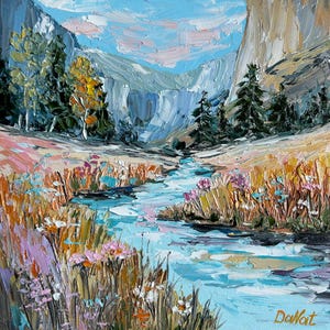 Oil Painting of Idaho Mountain Lake Landscape Textured Art Handmade impasto Abstract Mountain Stream