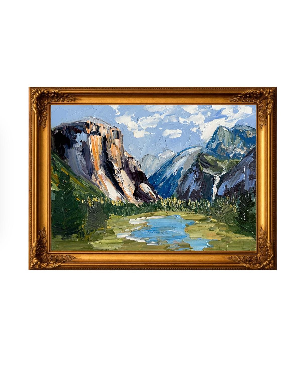 絵画 Mountain Landscape Mountain Landscape Painting - Impressionist Oil on Canvas