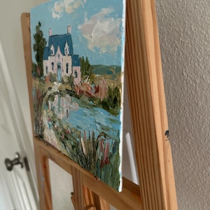 Original Oil Painting Cottage by Lake, American Country House Art, Textured Landscape Painting, Impasto Home Decor, Palette Knife Artwork image 5