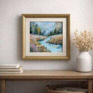 Oil Painting of Idaho Mountain Lake Landscape Textured Art Handmade impasto Abstract image 10
