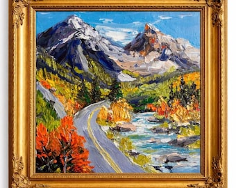 Estes Park Mountain Road Oil Painting Original Landscape Path to Mountains Impasto Textured Wall Art Nature Canvas