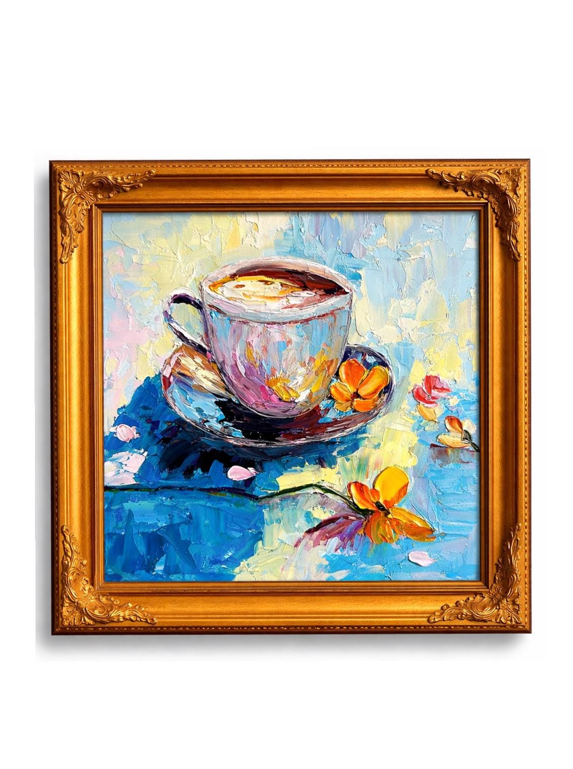 Original Coffee Oil Painting on Canvas 8x8 10x10 Cm, Small Kitchen