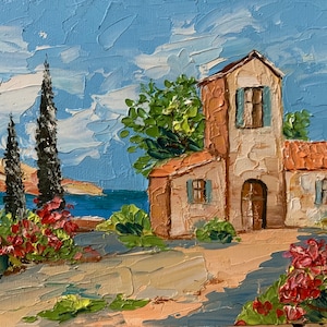 Pintura de California, arte original de granja, campos de lavanda, arte mural original, 6 x 8 pulgadas