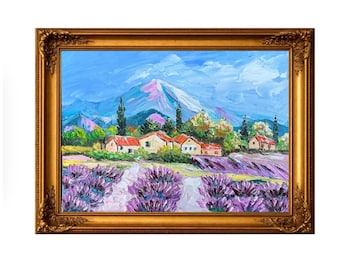 Provence Lavender Oil Painting Original Impasto Art French Village WallArt Impressionist