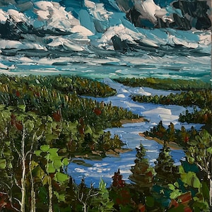 Pintura al óleo El corazón del bosque salvaje de Minnesota y pintura al agua 8x8 pulgadas