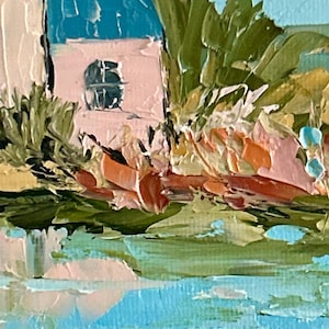 Original Oil Painting Cottage by Lake, American Country House Art, Textured Landscape Painting, Impasto Home Decor, Palette Knife Artwork image 7