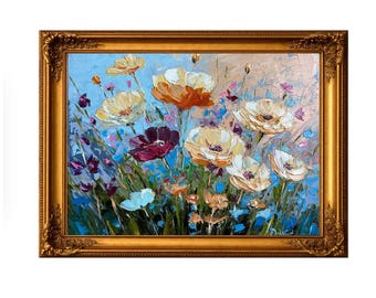 Dancing Wildflowers Impasto Floral Art Textured Oil Painting