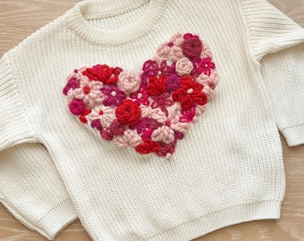 Custom baby sweater | Baby and toddler sweater | Hand embroidered sweater | Floral heart sweater | Baby gift | Personalized birthday gift