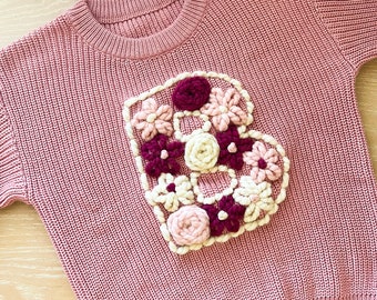 Floral letter sweater | Personalized sweater | Hand embroidered sweater