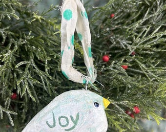 Décoration de Noël oiseau sculpté scintillant - Décoration « Joy » turquoise