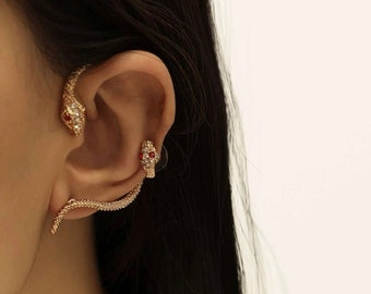 1pc Snake Ear Wrap & 1pc Stud Earring, Ear Climber Cuff Wrap, Orecchino da donna di moda, Gioielli per le donne