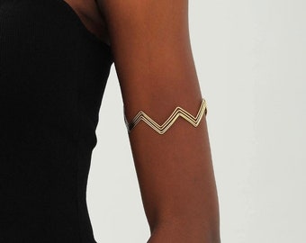 Armmanschette im Wellendesign, Gold/Silber-Armband, Armbandschmuck, offene Oberarmmanschette für Frauen