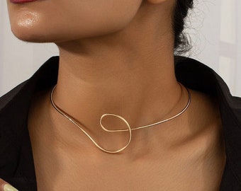 Gold/Silver Choker Necklace, Minimalist Neck Cuff, Statement Necklace, Minimalist Cuff Choker