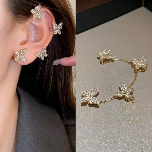Butterfly Ear Cuff Earrings, No Piercing Butterfly Climber, Gold/Silver Butterfly Ear Wrap, Party Earrings, Cute Earrings For Women
