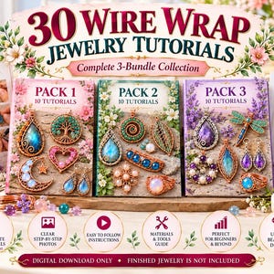 30 Anleitungen für Drahtwickel-Schmuck, PDF-Anleitungen für Anfänger, Ringe, Ohrringe, Anhänger, Armbänder, DIY-Schmuckmuster