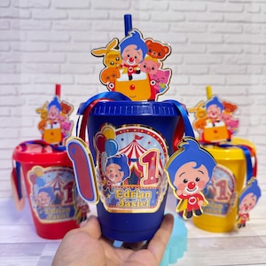 Circus clown Party Cups, Personalized Kids Cups with Straws, Custom Carnival Party Favors, First Birthday Cups, Circus Party Decor
