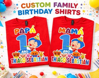 Colorful Circus Birthday Shirt, Custom Family Matching Shirts, First Birthday Outfit Boy, Personalized Mom Dad Shirts, Cartoon Party Theme