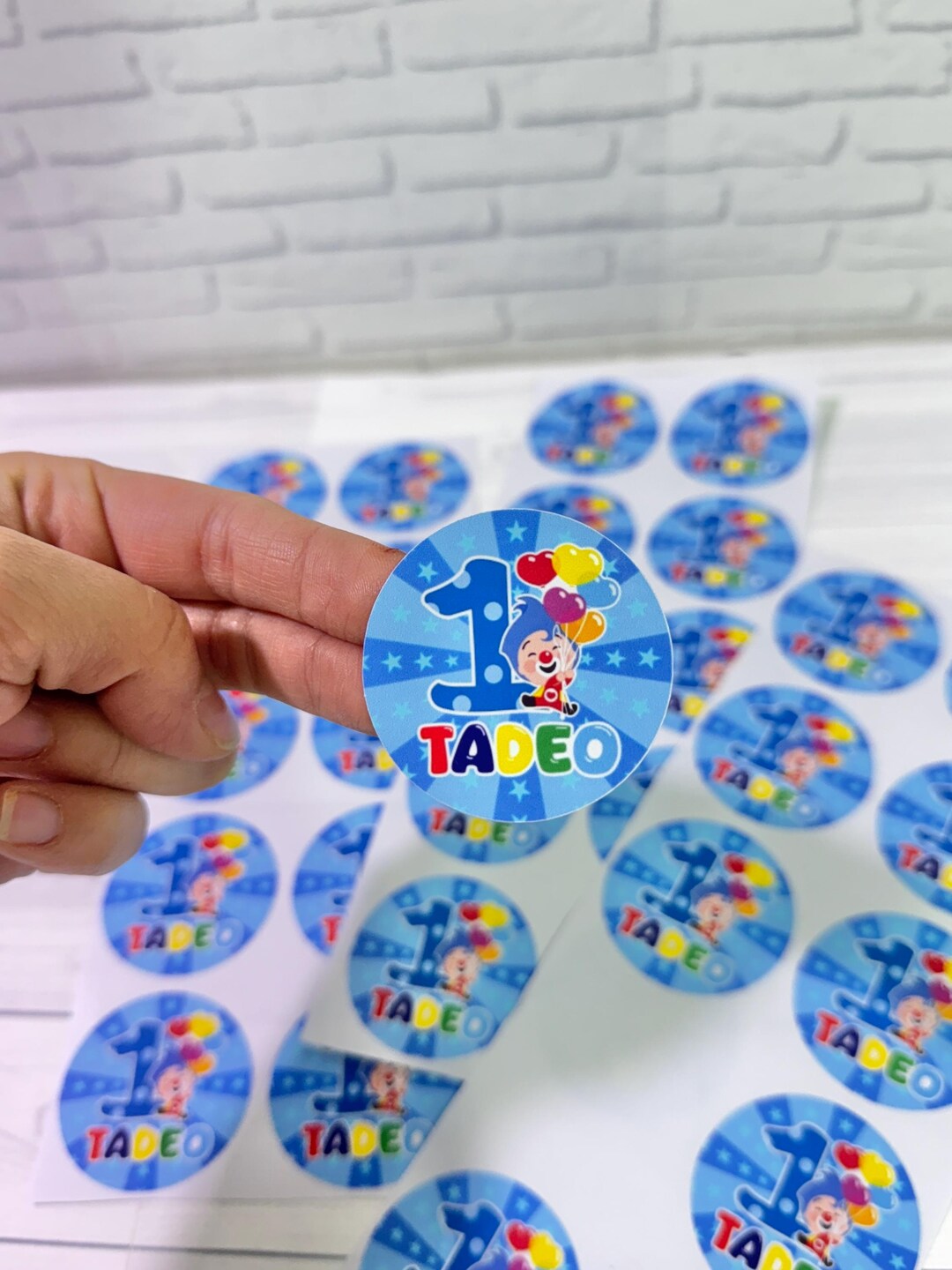 Personalized Circus Clown Birthday Stickers, 1.85