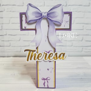 Coquette 3D Letter with Large Lavender Bow, Custom Gold Name Initial for Party Decor, Girl's Birthday Table Decor,bow custom letter
