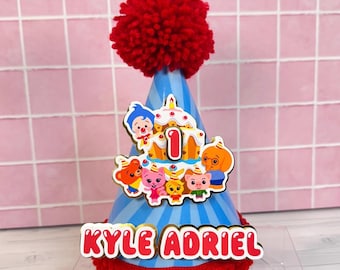Personalized Clown Birthday Hat, Kids Circus Birthday Party Hat, Custom Name First Birthday Hat, Cake Smash Photo Prop-Blue and Red, plim