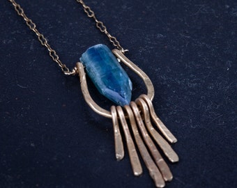 Kyanite Point and Hammered Bronze Necklace