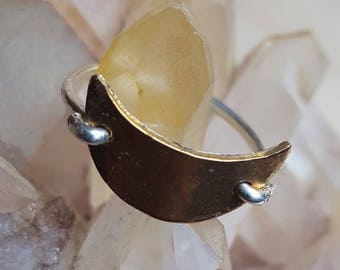 Crescent Moon Ring in Bronze + Silver // Made to Order