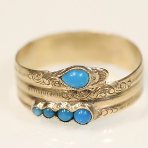 SOLD Antique Snake Ring Georgian 8ct Gold with Turquoise Large US Size 10 Victorian Serpent Band 333