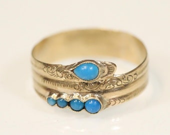 SOLD Antique Snake Ring Georgian 8ct Gold with Turquoise Large US Size 10 Victorian Serpent Band 333