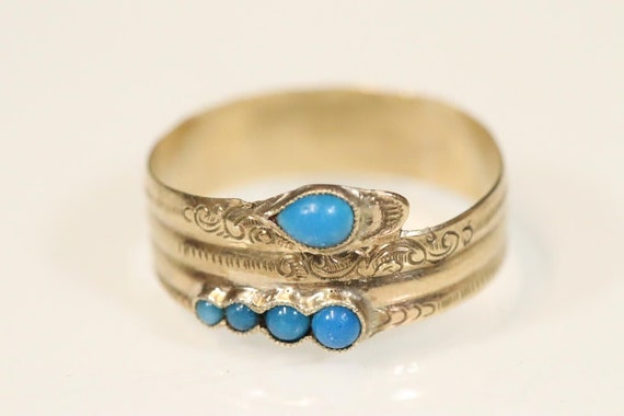 SOLD Antique Snake Ring Georgian 8ct Gold with Tu… - image 1