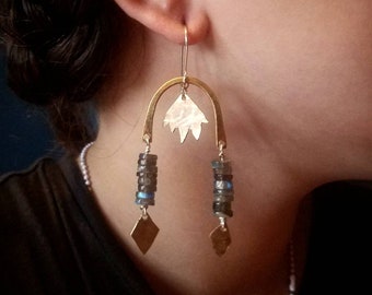 Labradorite + Bronze Earrings