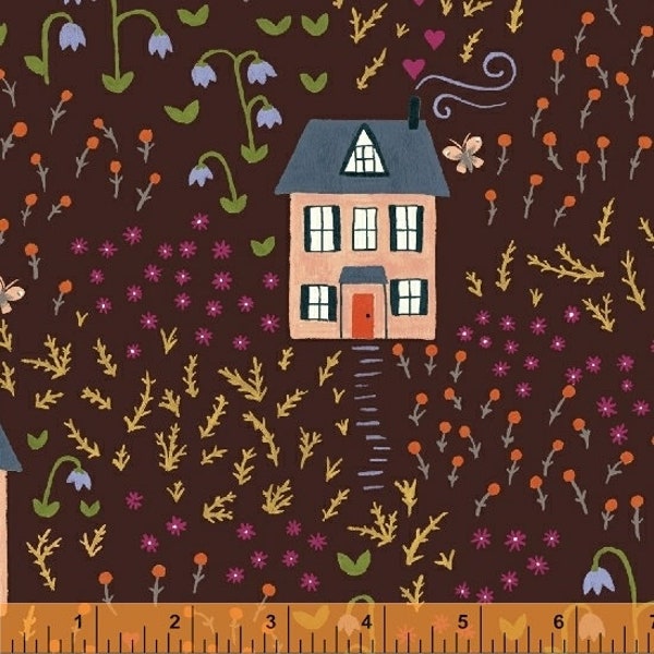 Bungalow - Little House - By Amy Gibson - For Windham - Chocolate (51466-3) - 1 Yard - 10.50 Dollars