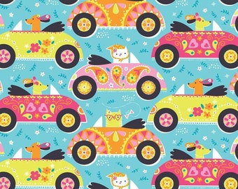 SALE - Wander - Cars on Blue - By Stacy Peterson -For Blend - Inspirit - One Yard - 5.00 Dollars