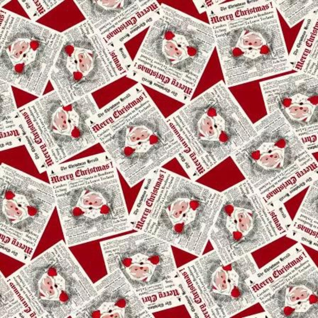 サンタが街にやってくる - ヘンリー・グラス作 - ステイシー・ウェスト作 - 赤い新聞紙のサンタ - (1971-89) - 1ヤード -  12.95ドル - Etsy 日本