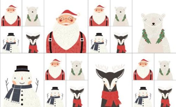 Merrymaking Santa Snowman Reindeer Bear Panel - Gingiber - PER PANEL Merrymaking Santa Snowman Reindeer Bear Panel - Gingiber - PER PANEL