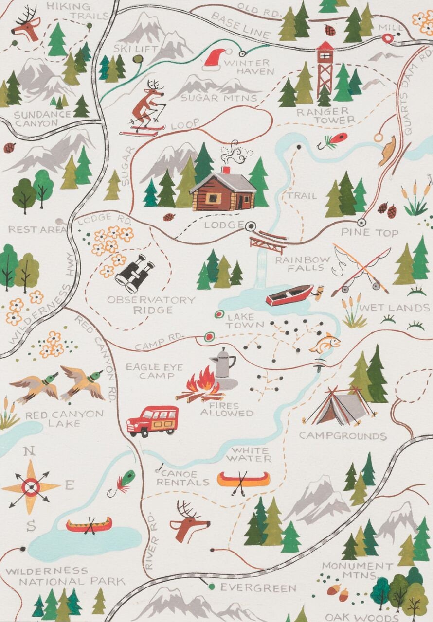 Christmas Time Sugar Mountain Trail Map Fabric By Etsy