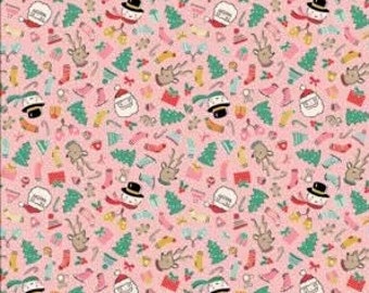 Cozy Wishes - Oh What Fun - From Elea Lutz - Pink (OF23302) - 1 Yard - 11.95 Dollars