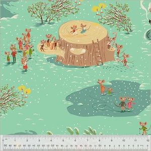 Studio Edit - Christmas Mice - From Heather Ross - For Windham - Aqua (501165D-1) - One Yard - 13.95 Dollars