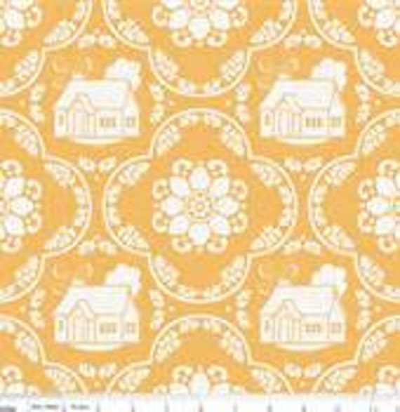 Sale Daisy Cottage Fabric From Riley Blake Yellow Houses Etsy