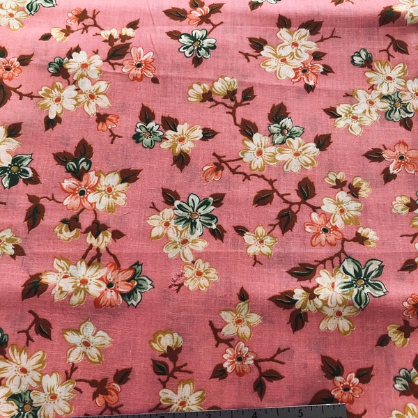 SALE - Vintage Cotton Floral - Pink - 1 Yard 21 Inches - 7.95 Dollars