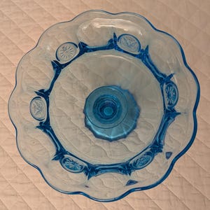 Vintage fostoria Blue coin dot glass pedestal dish