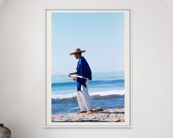 Fine Art Photography Print - Blue and White Ocean Minimalist Wall Art Beach Lifestyle Fishing Home Decor Digital Download Printable