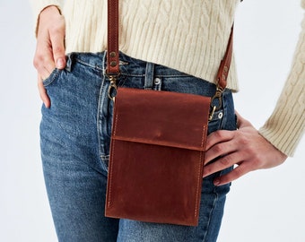 Bolsa transversal de couro para celular, Bolsa para celular personalizada, Bolsa transversal para iPhone, Mini bolsa de ombro de couro, Porta-celular de couro, Bolsa para smartphone