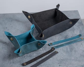 Monogrammed leather desk tray, Leather valet tray, Personalized leather tray, Leather catch all tray, Desk organizer tray, Office desk tray