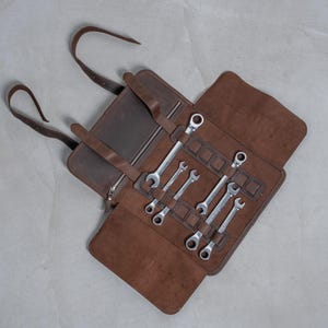 Custom leather tool roll, Roll up tool storage, Leather tool organizer, Leather tool holder, Personalized tool bag, Leather wrench carrier