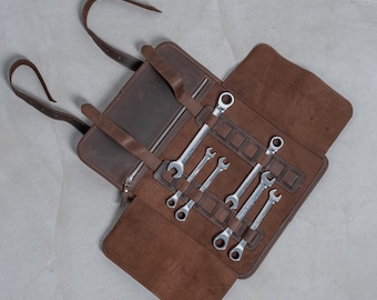 Personalized leather tool roll, Leather tool organizer, Roll up tool bag, Handmade leather tool bags, Motorcycle tool roll, Custom tool bag