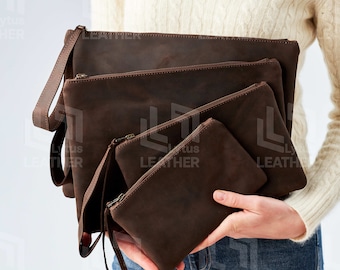 Astuccio in pelle con cerniera fatto a mano, astuccio in pelle personalizzato, astuccio da viaggio personalizzato, astucci da polso in pelle, astuccio in pelle con monogramma