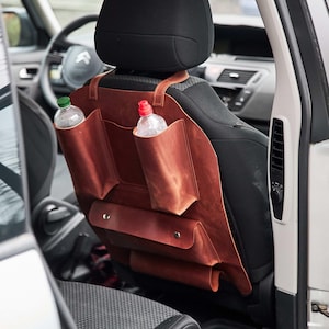 Leather car backseat organizer, Car seat hanging organizer, Custom car organizer, Car seat storage bag, Leather car accessories