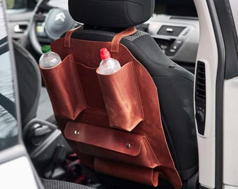 Leather car backseat organizer, Car seat hanging organizer, Custom car organizer, Car seat storage bag, Leather car accessories