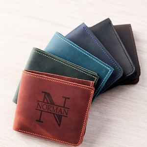 Carteras de cuero personalizadas para hombre, Cartera de hombre grabada, Cartera pequeña plegable, Cartera de cuero hecha a mano para hombre, Cartera de cuero con nombre